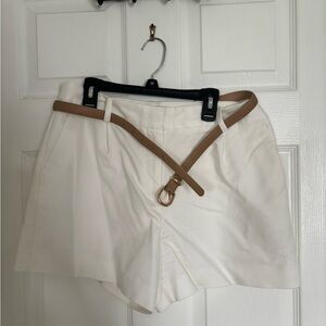 Zara White High-Waist Women's Shorts with Tan Belt